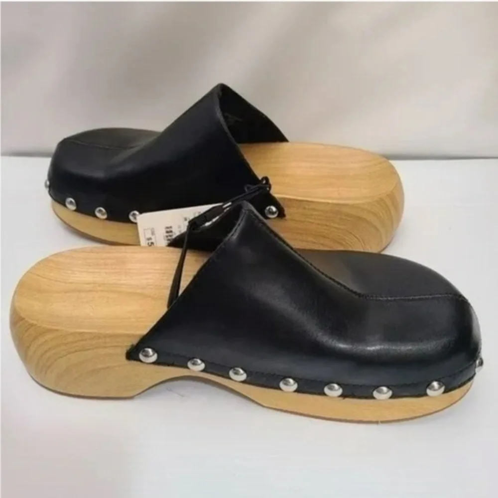 New Zara | Sliver Studded Black Clogs Shoes - Picture 10 of 10